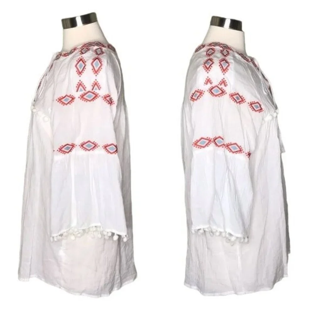 Hayden LA M off-white embroidered pompom top coverup